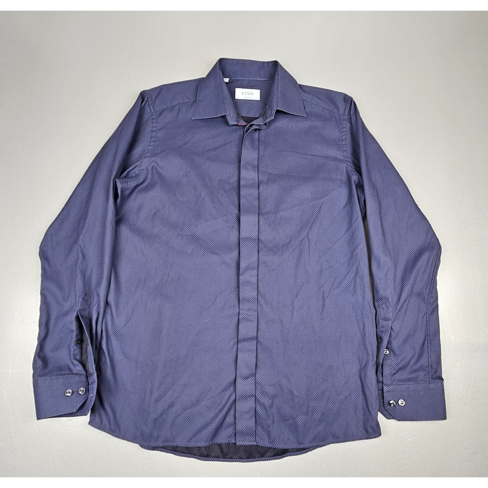 ETON Button Up Shirt Mens 41/16 Purple‎ Contemporary Fit Dress Longsleeve